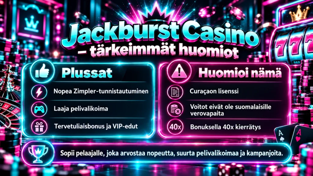 Jackburst tärkeimmät huomiot
